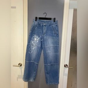 90’s Style Print Low Rise Denim Jeans